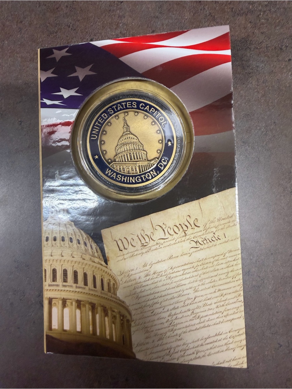 United States Capitol Souvenir Challenge Coin Plaque - Gold & Navy